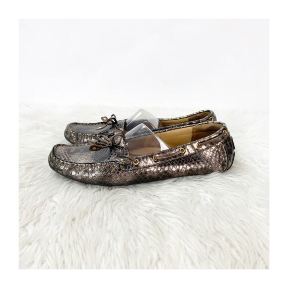 Clarks Dunbar Cruiser Loafers Women’s 9.5 Snake-Print Metallic Bronze Comfort - Picture 5 of 13